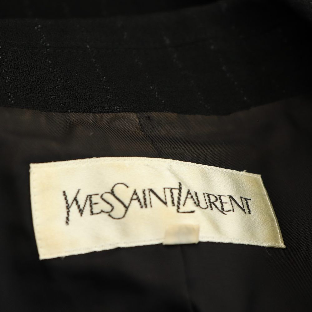 イヴサンローラン YVES SAINT LAURENT テーラードジャケット シングル ラメ ストライプ ロング 36 ブラック /HK ■GY4