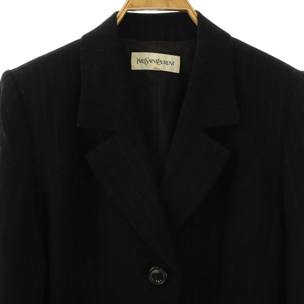 イヴサンローラン YVES SAINT LAURENT テーラードジャケット シングル ラメ ストライプ ロング 36 ブラック /HK ■GY4