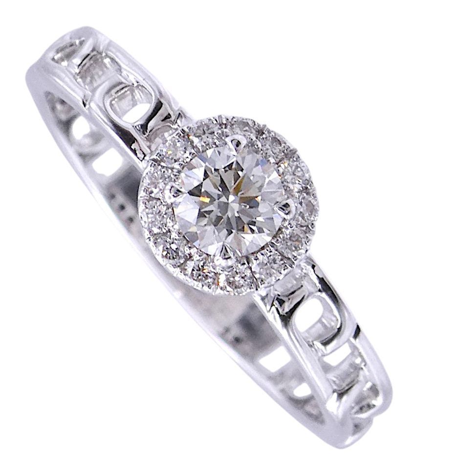 リング K18WG ダイヤモンド合計0.30ct 取り巻き 12号