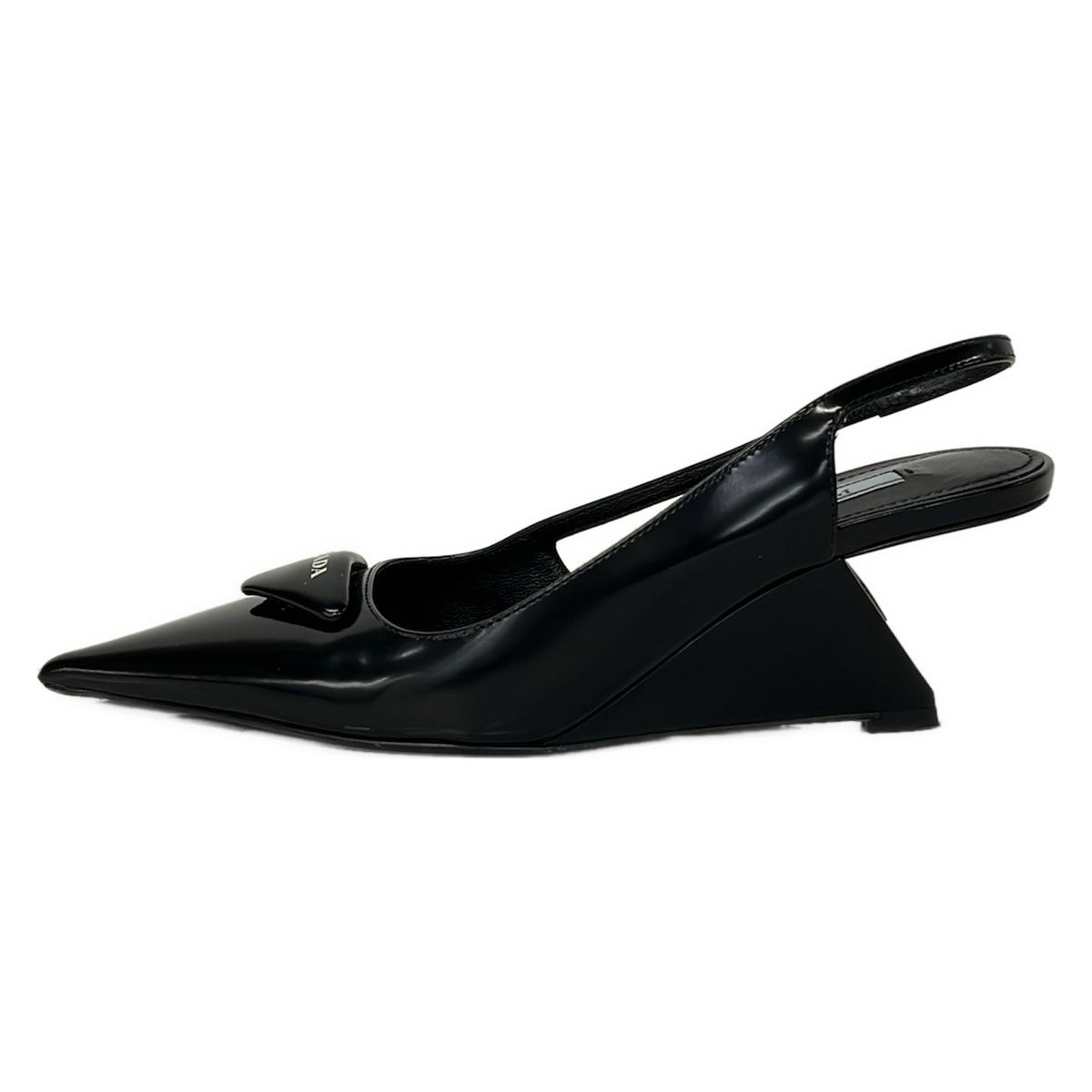 PRADA(プラダ) サンダル 36 レディース - 黒 ウェッジソール/スリングバック/ポインテッドトゥ レザー