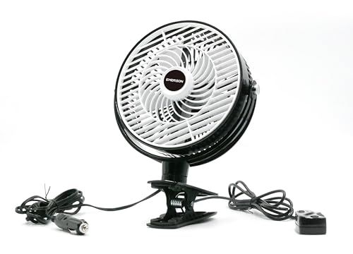 エマーソン(Emerson) オールシーズン使えるクルマのサーキュレーター 乗用車&トラックで使えるDC12V/24V対応 無段階変速の風量スイッチ 大きな風量を生み出す7インチ大型ファン 独立したスイッチコードでらくらく操作 360°回転ルーバーを自在にas