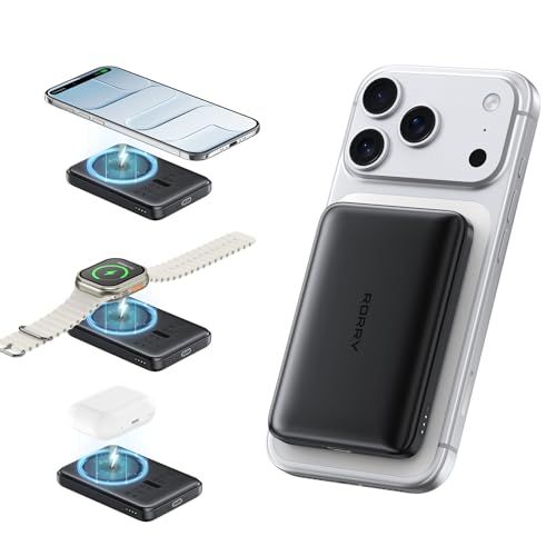 【業界創新 2in1ワイヤレス充電】RORRY mag-safe対応 薄型 軽量 小型 5000mah アップルウォッチ 充電器 ワイヤレス充電 マグセーフ充電 15W マグネット式 iPhone充電器 For Apple Watch 急速/タイプC PDas 8,580円