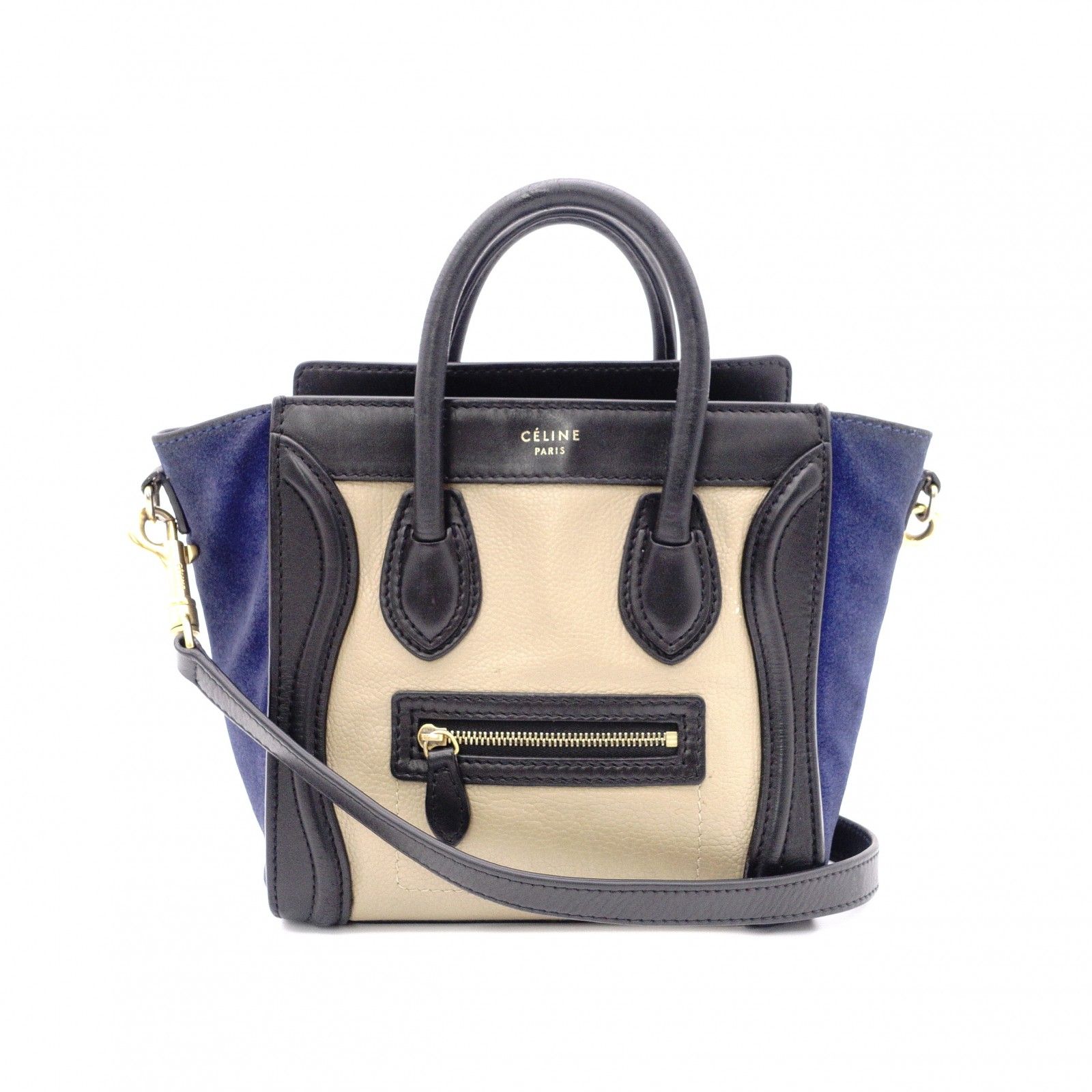 CELINE セリーヌ ラゲージ ナノ ハンドバッグ レザー ベージュ ネイビー ブラック 2way