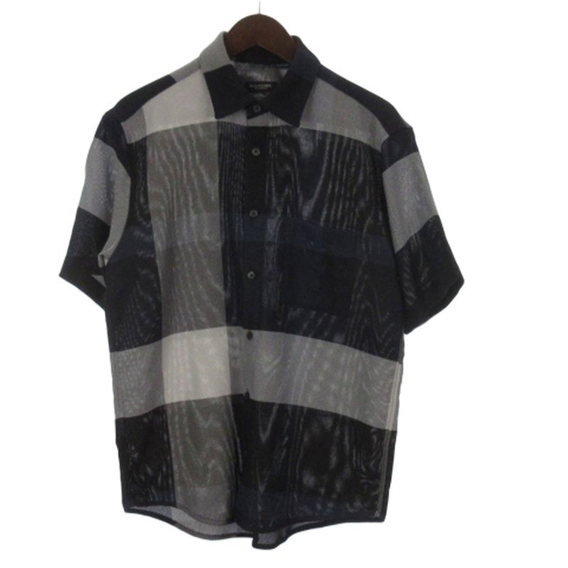 ブラックレーベルクレストブリッジ BLACK LABEL CRESTBRIDGE チェック シャツ メッシュ 半袖 ブラック ネイビー M