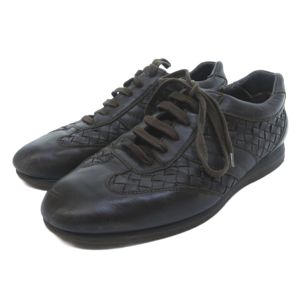 ボッテガヴェネタ BOTTEGA VENETA イントレチャート スニーカー レースアップ ローカット レザー ブラウン 41 1/2 /HW IBO95