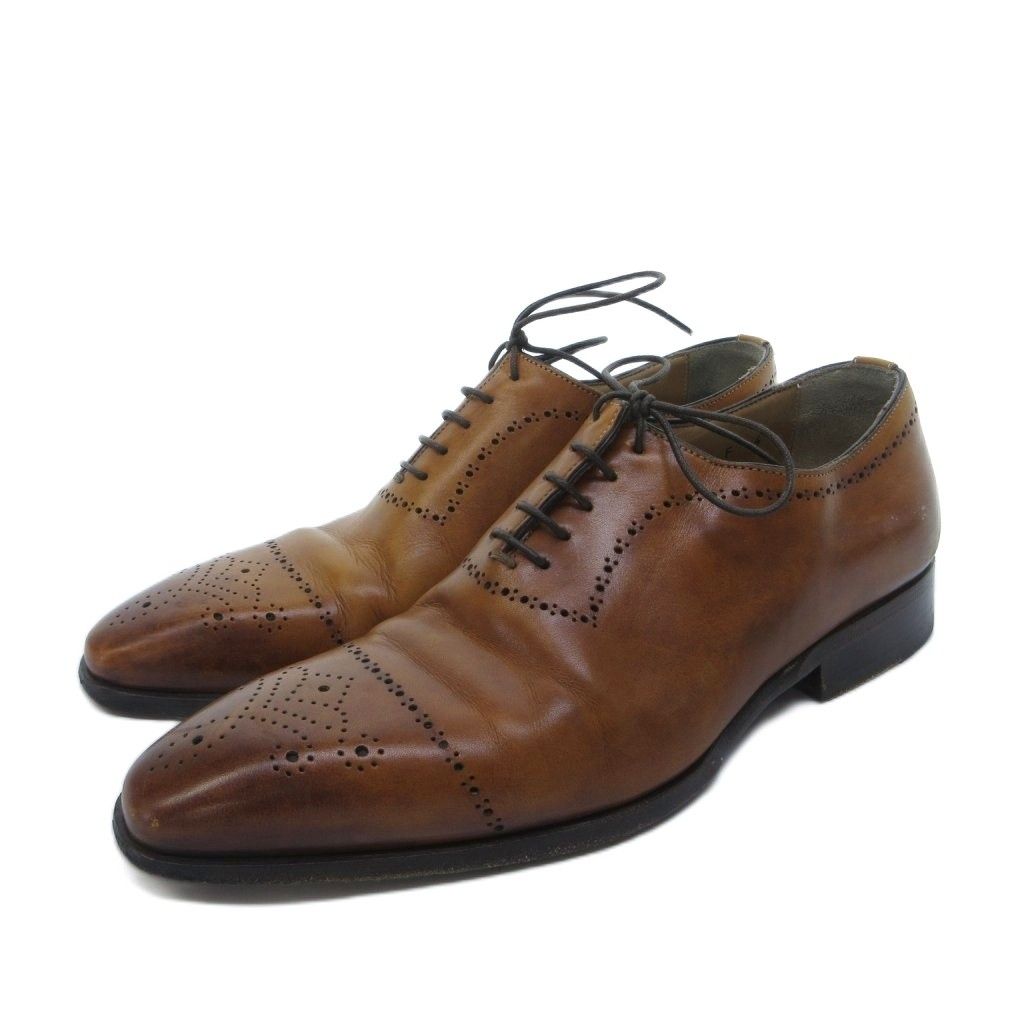 サントーニ SANTONI 8477 49 ビジネスシューズ 革靴 ポインテッドトゥ メダリオン パンチングレザー 4 茶 ブラウン /HW IBO95