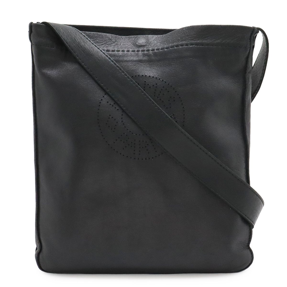 HERMES エルメス クルードセル ショルダーバッグ ポシェット 斜め掛け パンチング ラムスキン レザー ブラック □M刻印