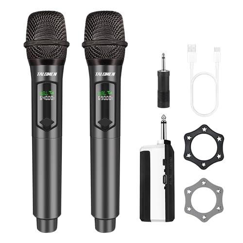 TALOMEN ワイヤレスマイクロフォン カラオケマイク ムービングコイルマイクロフォン 6.35mm レシーバー付き 50M レンジ、10時間使用可能 プレゼンテーション、会議、ホームカラオケ パーティー用ワイヤレスマイクキット K60-2 ec4ae45b