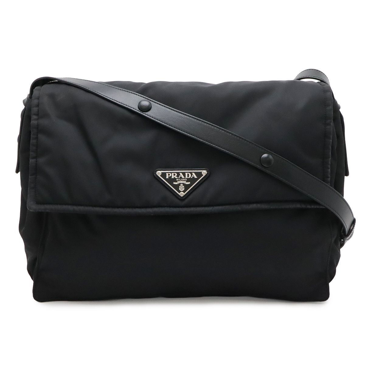 PRADA プラダ Re-Nylon リナイロン トライアングル パデッド ショルダーバッグ メッセンジャーバッグ 斜め掛け レザー NERO 黒 ブラック 1BD256