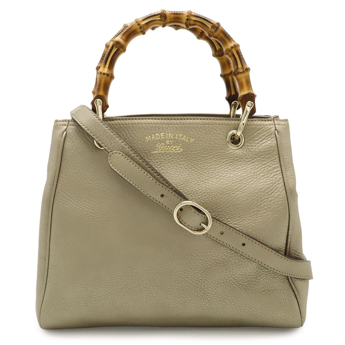 GUCCI グッチ バンブー スモールショッパー ハンドバッグ 2WAY ショルダーバッグ 斜め掛け レザー シャンパンゴールド ゴールド金具 336032