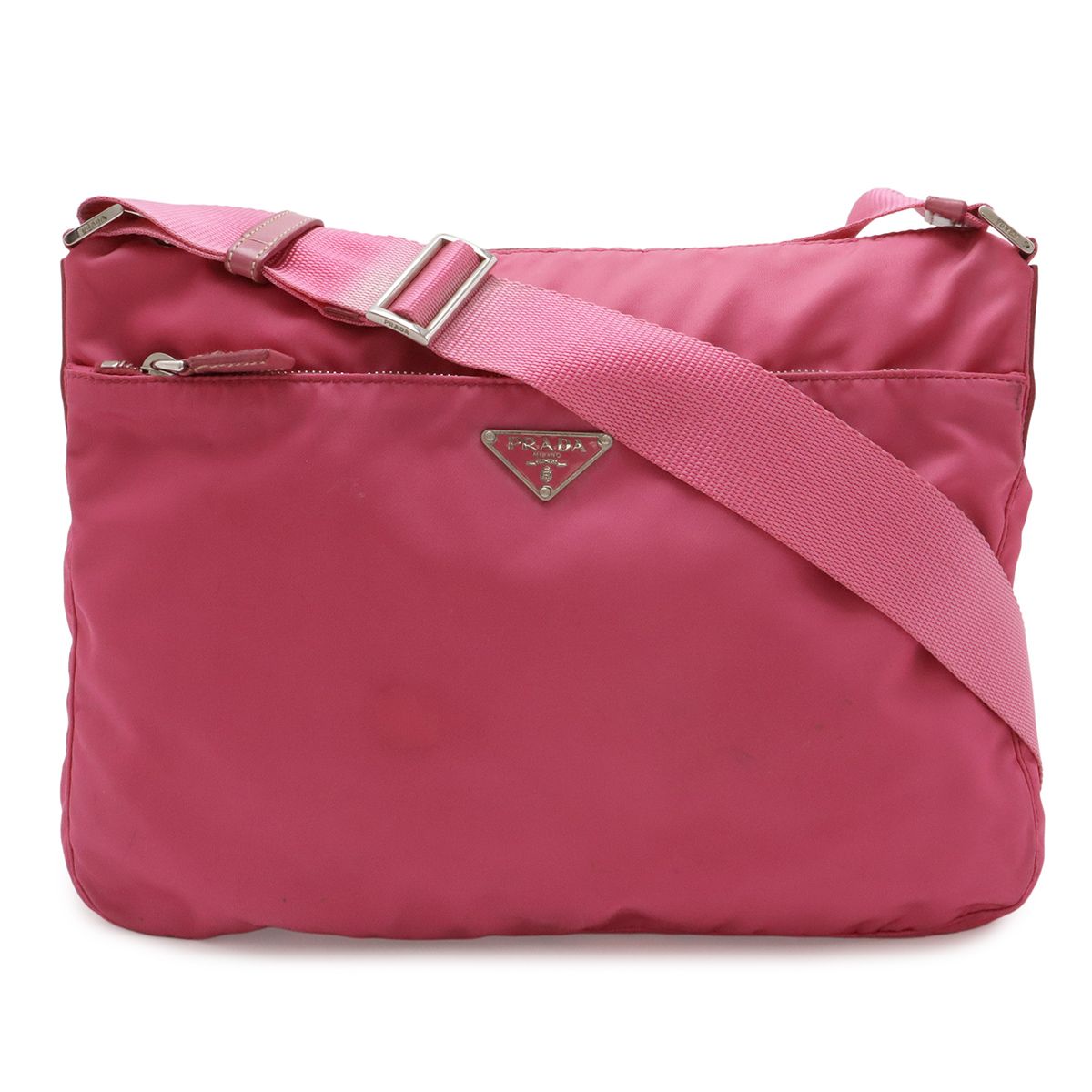 PRADA プラダ トライアングルロゴ ショルダーバッグ メッセンジャーバッグ 斜め掛け ナイロン レザー ピンク シルバー金具