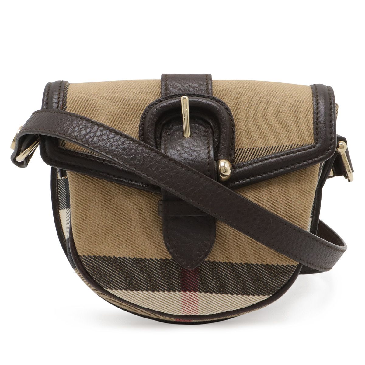 BURBERRY バーバリー ハウスチェック チェック柄 ショルダーバッグ ポシェット 斜め掛け キャンバス レザー ベージュ ダークブラウン ブラック