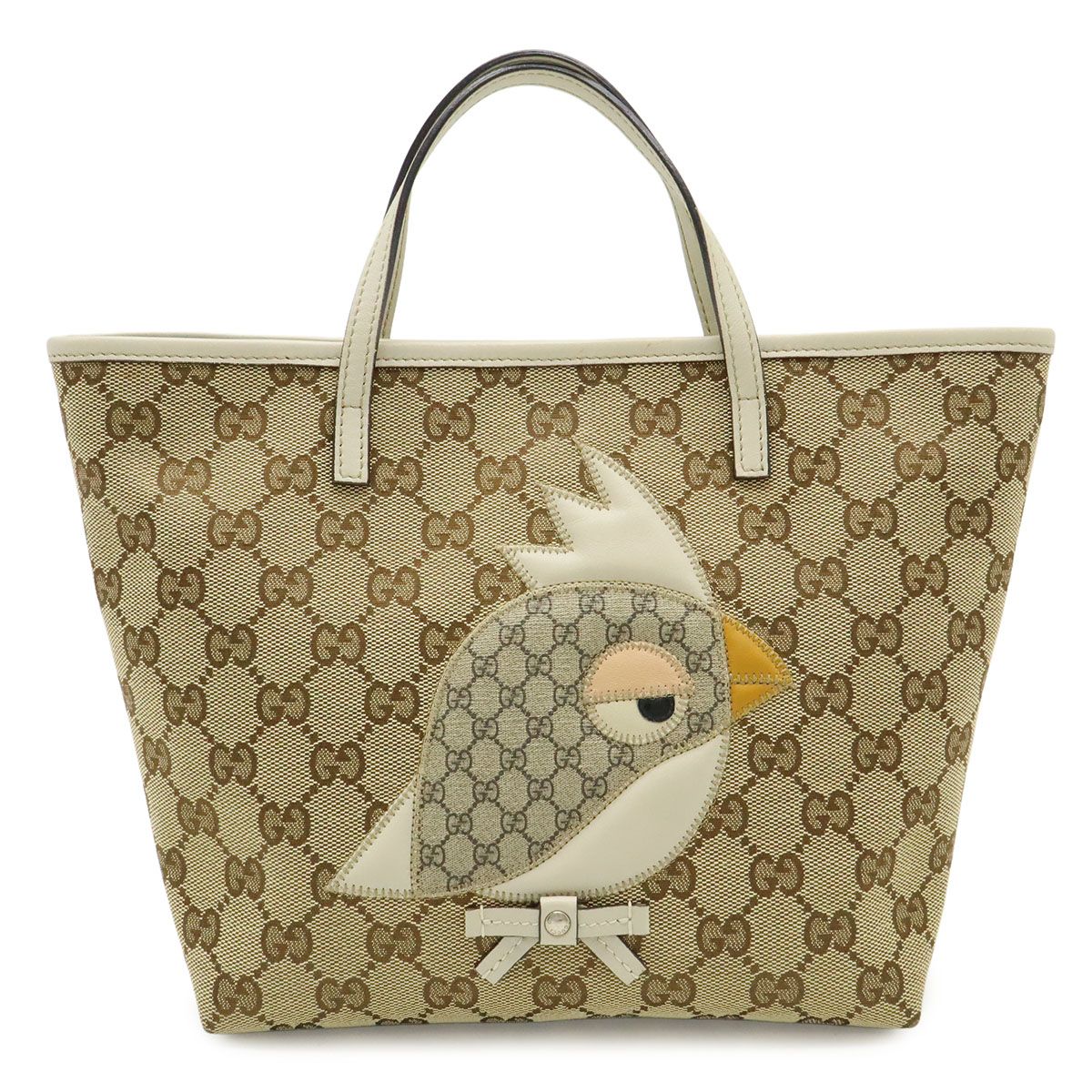 GUCCI グッチ GGキャンバス チルドレンズ ZOOシリーズ パパガッロ オウム 鳥 トートバッグ ハンドバッグ カーキベージュ アイボリー 271101