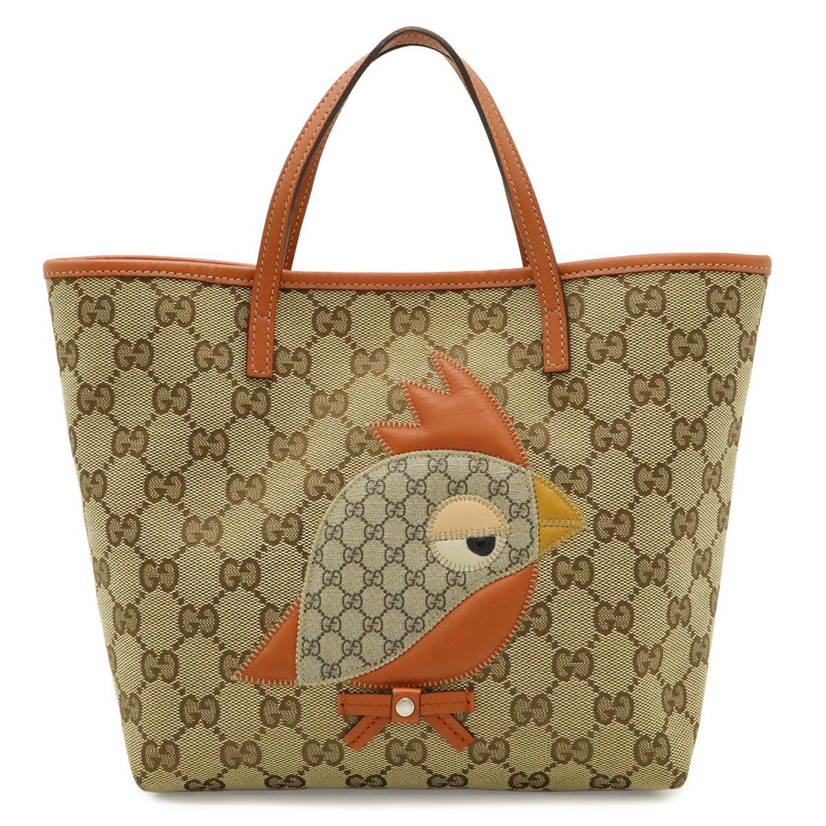 GUCCI グッチ GGキャンバス チルドレンズ ZOOシリーズ パパガッロ オウム 鳥 トートバッグ ハンドバッグ カーキベージュ オレンジ 271101