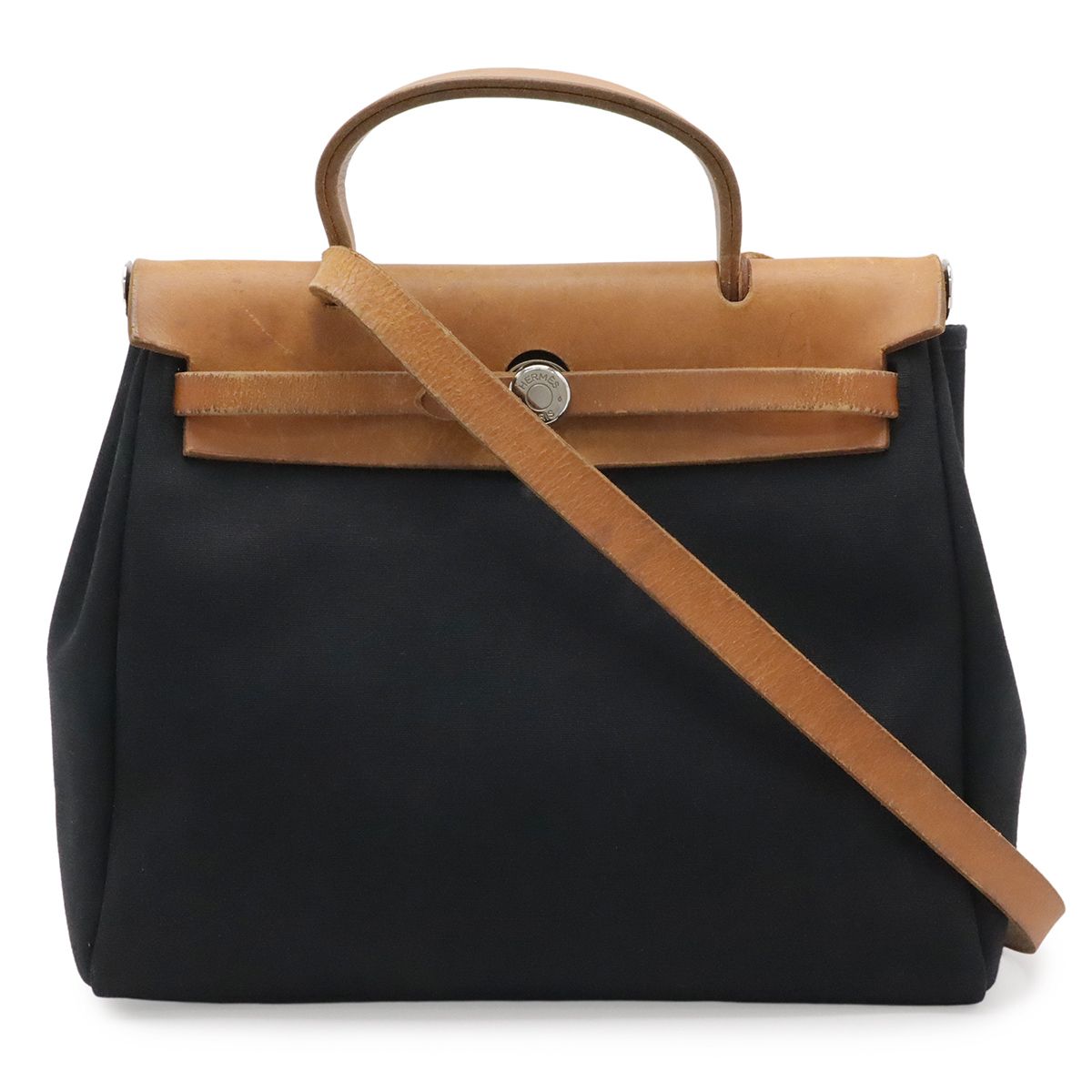 HERMES エルメス エールバッグPM ハンドバッグ 2WAY ショルダーバッグ トワルオフィシエ レザー ブラック 黒 ベージュ □D刻印