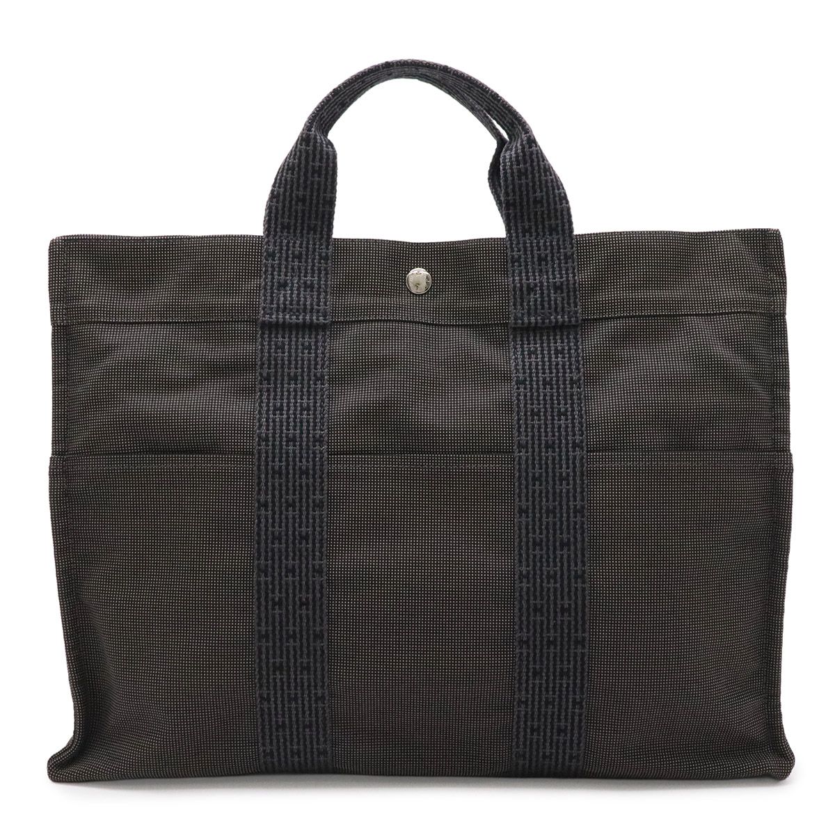 HERMES エルメス エールライン トートMM トートバッグ ハンドバッグ キャンバス グレー ブラック 黒 シルバー金具 新型金具