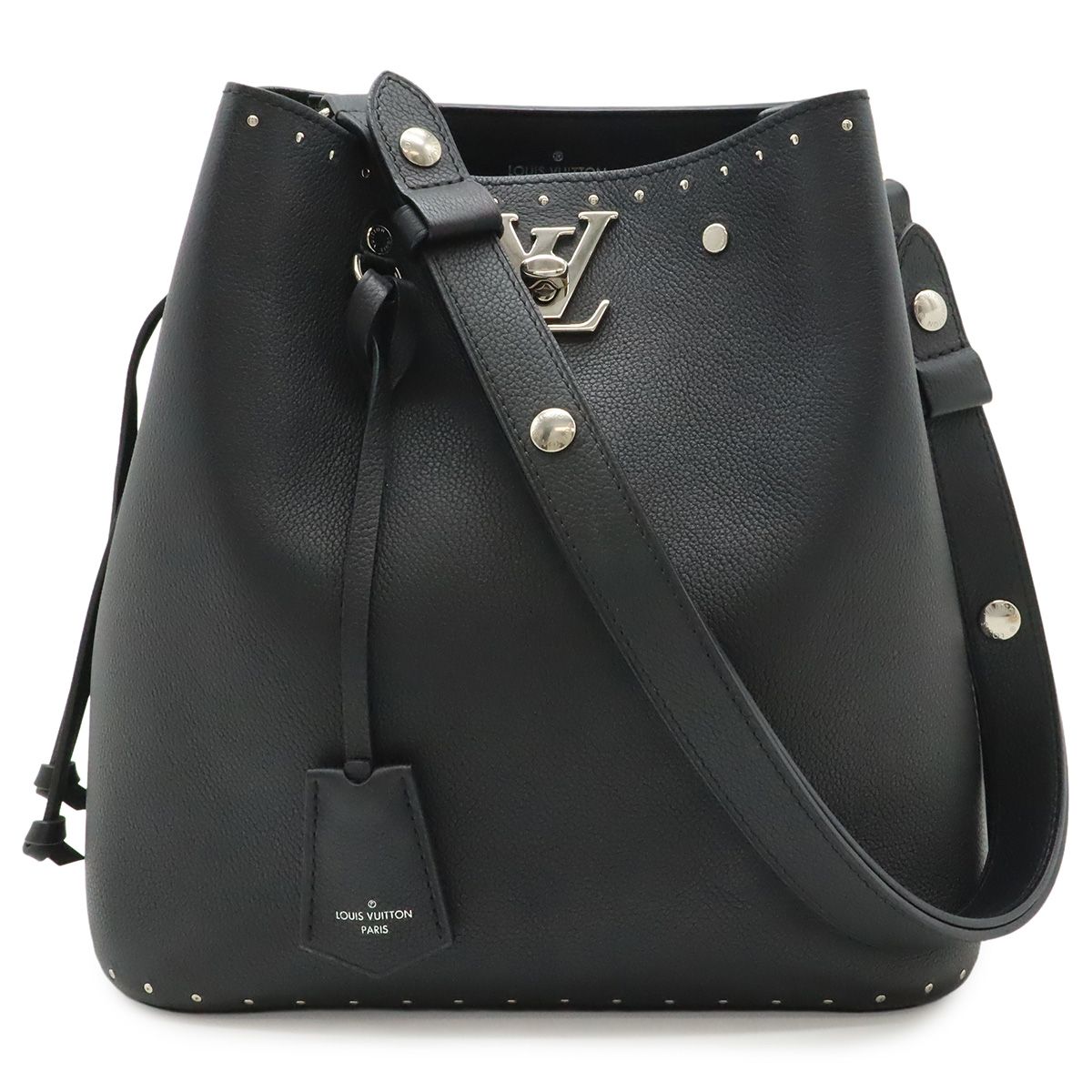 LOUIS VUITTON ルイ ヴィトン ロックミート バケット 巾着 スタッズ ショルダーバッグ レザー ノワール 黒 ブラック ゴールド金具 M43878