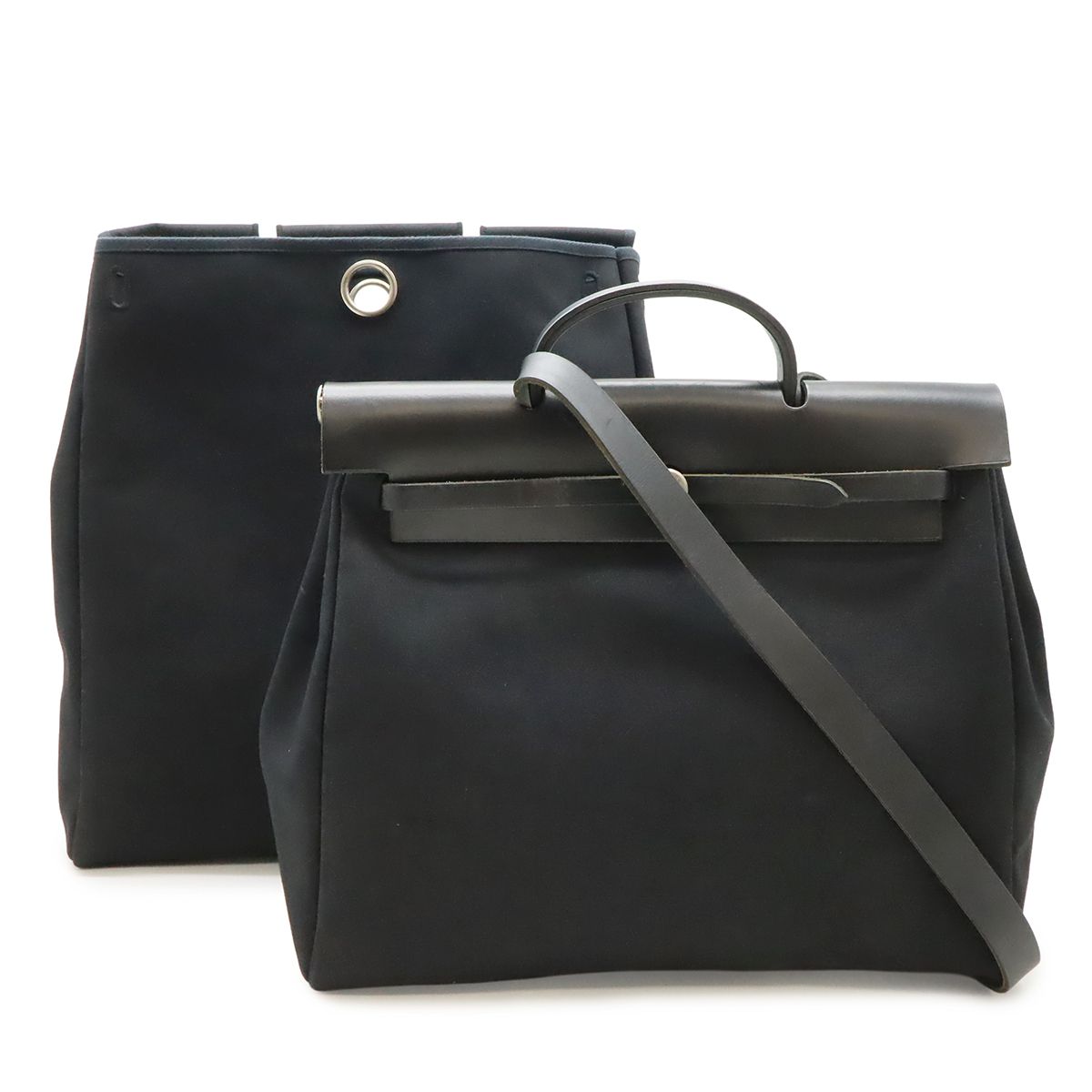 HERMES エルメス エールバッグMM ハンドバッグ 2WAY ショルダーバッグ 肩掛け トワルオフィシエ レザー ブラック 黒 シルバー金具 □C刻印