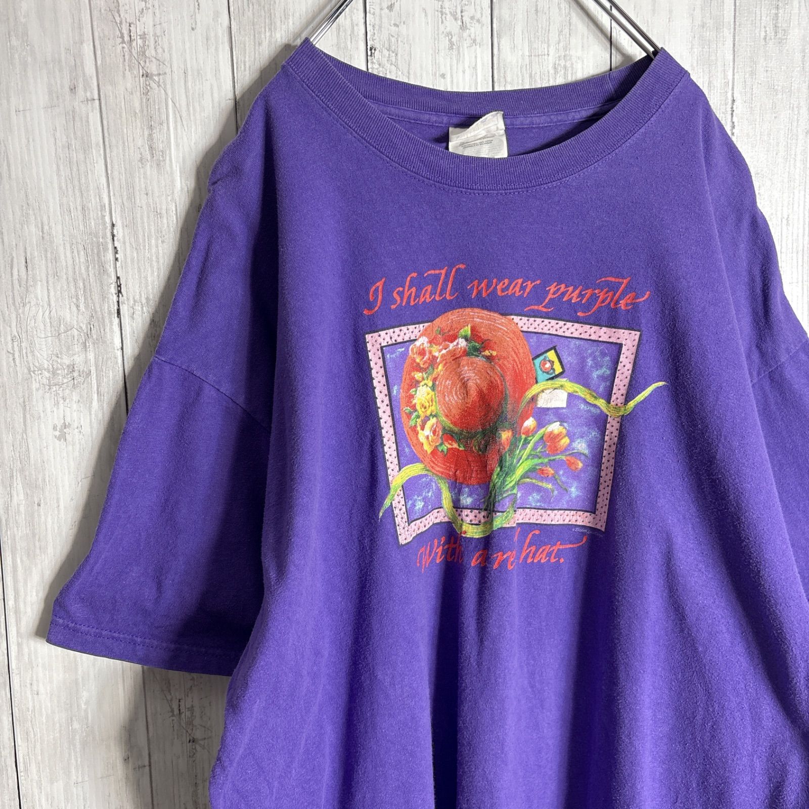 【入手困難】90s Vintage 古着 Hanes パープル 花 フローラル 半袖Tシャツ #1690