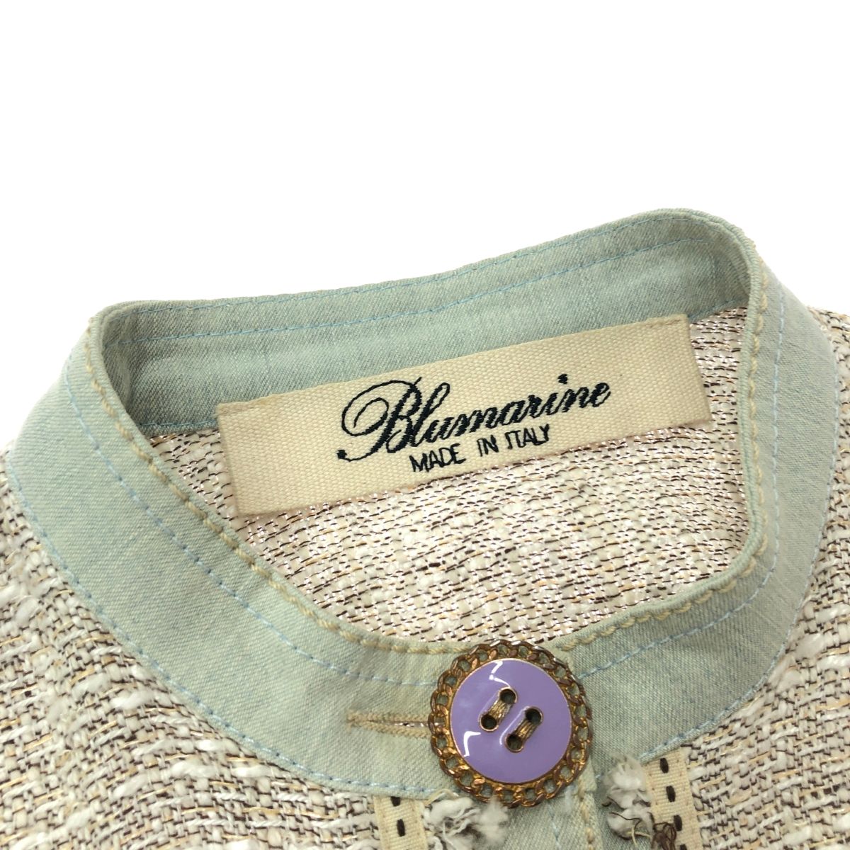 イタリア製 BLUMARINE ブルマリン ツイードジャケット 切り替え ウール BLUMARINE ブルマリン ツイードジャケット サイズ:42 デニム切替