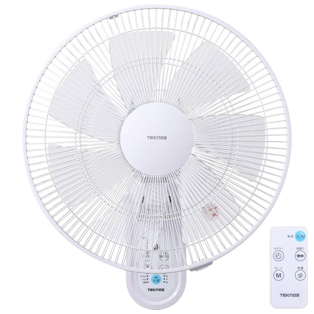 TEKNOS 壁掛け扇風機 フルリモコン DCモーター 35cm 7枚羽根 風量3段切替 首振り 角度調節 タイマー リズム風 サーキュレーター 扇風機 (1個)@ 401c2492