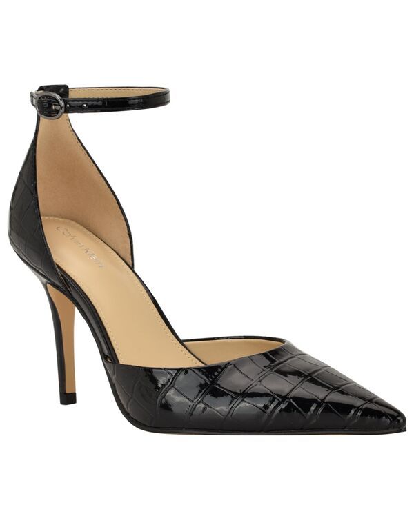 カルバンクライン レディース シューズ パンプス アンクル Calvin Klein Womens Olettia Ankle Strap Stiletto Pumps Black Patent Croco ブラック