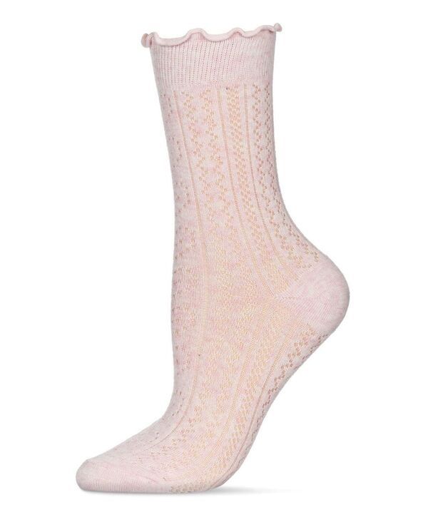 メモイ レディース アンダーウェア 靴下 フリル MeMoi Womens Heart Ruffle Cuff Pointelle Crew Socks Pink heather ヘザー