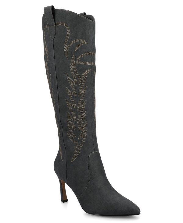 ジュルネ コレクション レディース シューズ ブーツ・レインブーツ Journee Collection Womens Laramie Embroidery Detail Knee High Western Boots Charcoal チャコール
