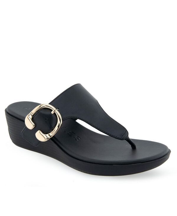 エアロソールズ レディース シューズ サンダル Aerosoles Womens Izola Wedge Sandals Black Polyurethane ブラック