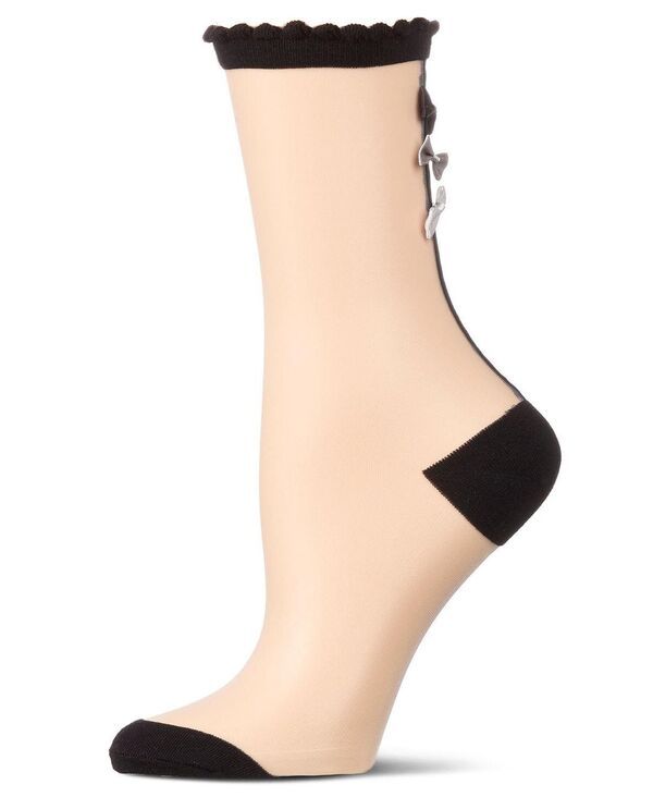メモイ レディース アンダーウェア 靴下 シアー MeMoi Womens Triple Bow Back Sheer Crew Socks Black ブラック