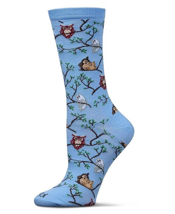 メモイ レディース アンダーウェア 靴下 MeMoi Womens Owls Crew Socks Light blue ブルー