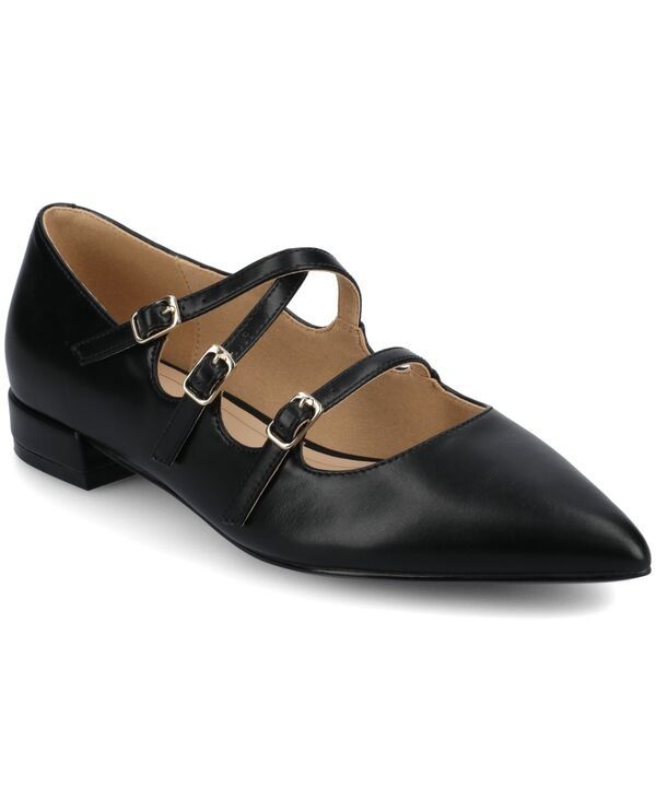 ジュルネ コレクション レディース シューズ パンプス Journee Collection Womens Gretel Strappy Mary Jane Pointed Toe Flats Black ブラック