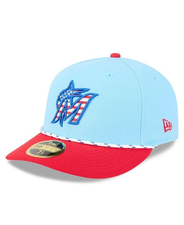 ニューエラ メンズ アクセサリー 帽子 New Era Mens Light BlueRed Miami Marlins 2025 Fourth of July Low Profile 59FIFTY Fitted Hat Light Blue Red ブルー