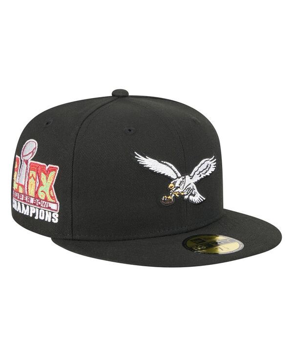 ニューエラ メンズ アクセサリー 帽子 New Era Mens Black Philadelphia Eagles Super Bowl LIX Champions Historic Side Patch 59FIFTY Fitted Hat Black ブ