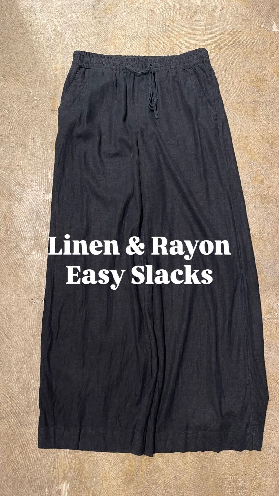 【 Linen55% Rayon45% / Easy Slacks 】リネンレーヨンスラックス　イージーパンツ　黒ブラック　M