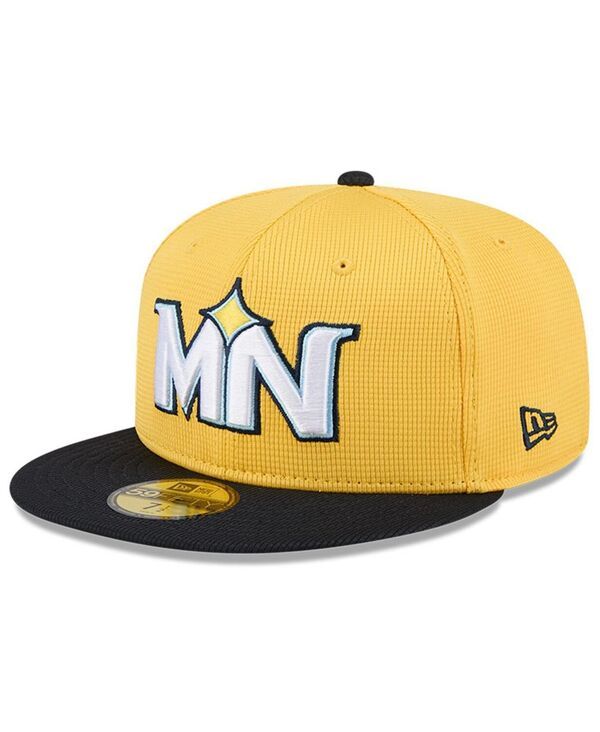 ニューエラ メンズ アクセサリー 帽子 New Era Mens YellowBlack Minnesota Twins City Connect Batting Practice 59FIFTY Fitted Hat Gold Navy ネイビー