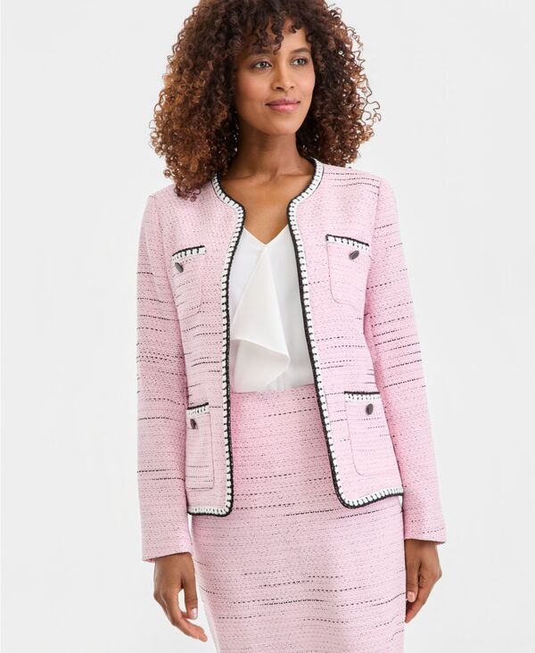カスパール レディース アウター ジャケット・ブルゾン プチ ツイード Kasper Tweed FourPocket OpenFront Jacket Regualr Petite Tutu Pink Multi ピンク