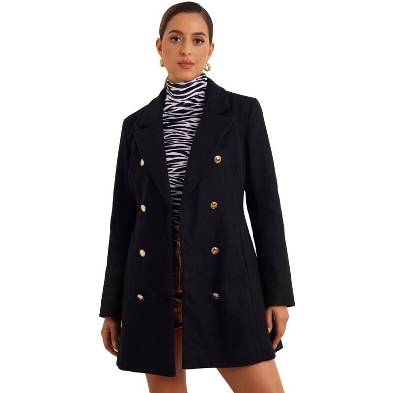 アレグラ ケー レディース アウター ジャケット・ブルゾン コート ALLEGRA K Winter Overcoat For Womens Notch Lapel Double Breasted Coats Black ブラック