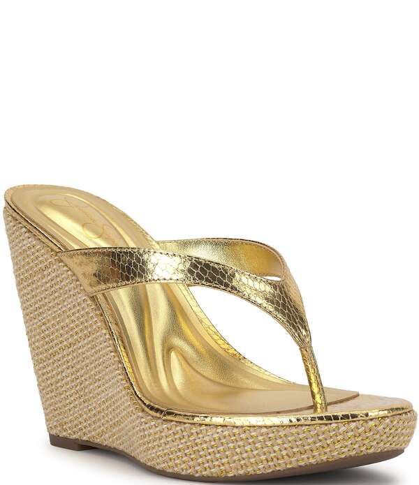 ジェシカシンプソン レディース シューズ サンダル Jessica Simpson Jyseta Snakembossed Thong Wedge Sandals Gold ゴールド