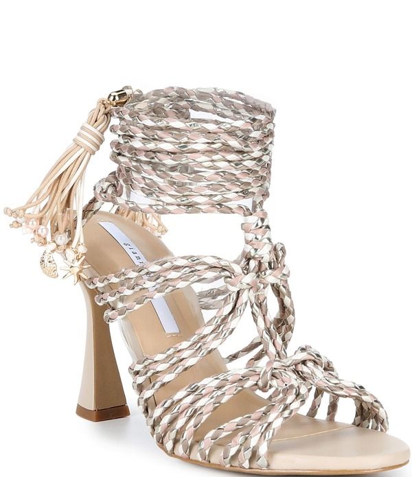 ジャンビニ レディース シューズ ヒール ラップワンピース サンダル アンクル Gianni Bini Haiku Braided Patterned Cord Tassle Ankle Wrap Dressandals NaturalMulti マルチカラー