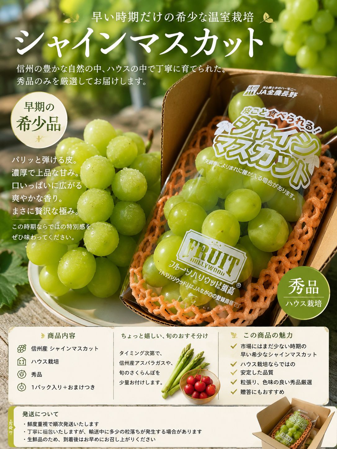 【秀品】産地直送！信州産シャインマスカット 1パック 4,940円