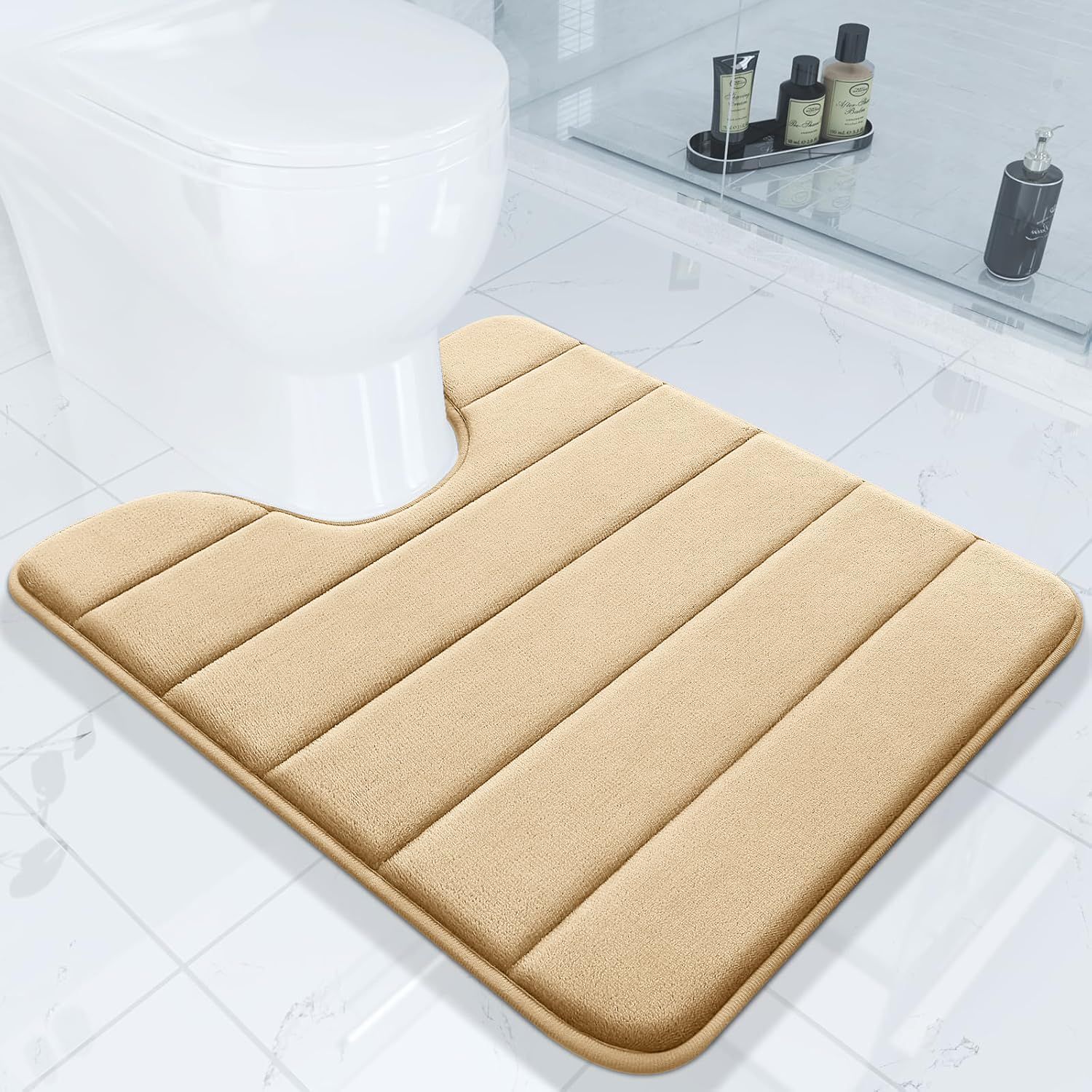ZPOWトイレマット 洗える トイレタリー おしゃれ 洗濯 滑り止め トイレまつと toilet mat ふわふわ クッション トイレ用品 すべり止め付き シンプル 低反発 足元マット 北欧 65cm*105cm ベージュt
