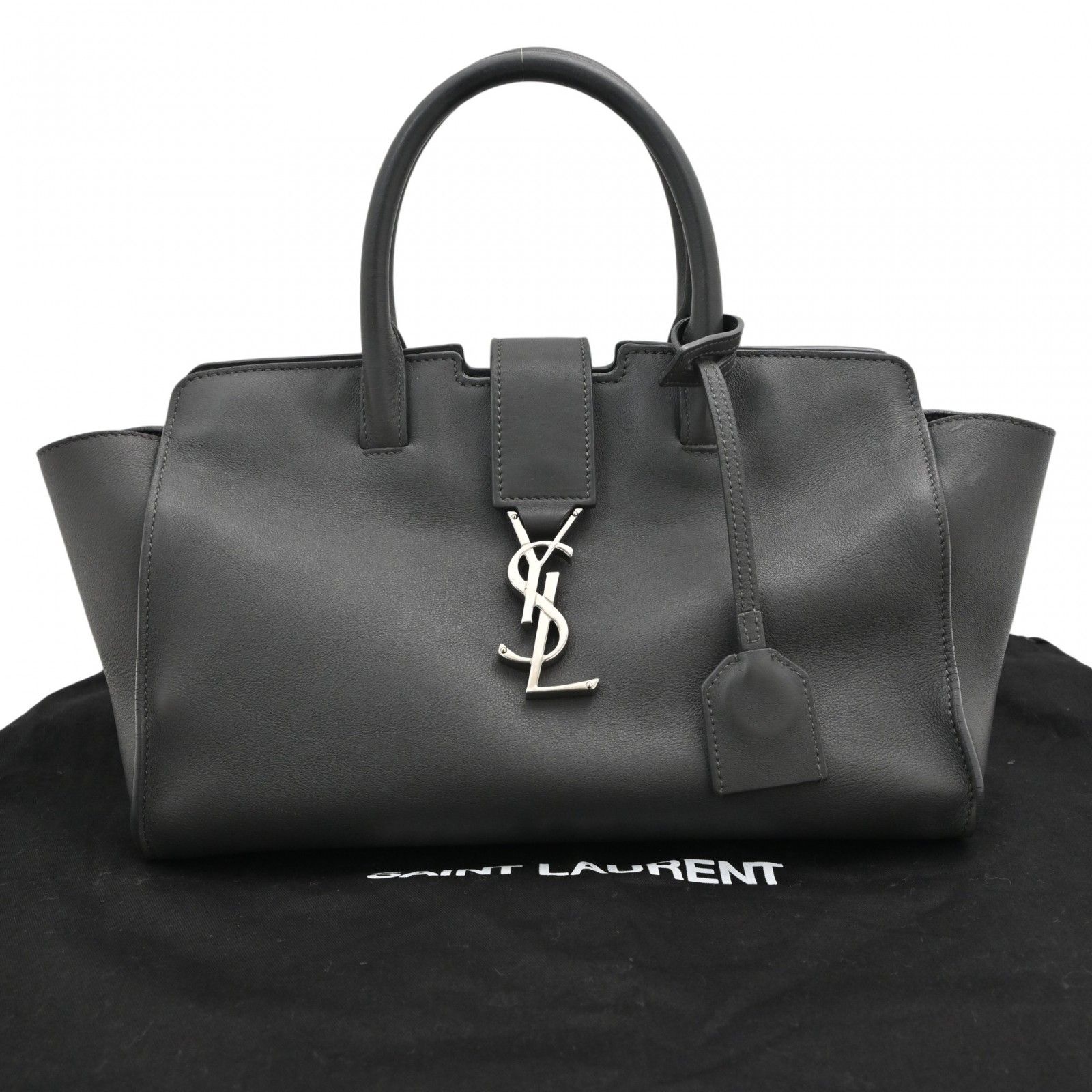 サンローラン YSLロゴ ダウンタウン カバス ハンドバッグ グレー シルバー金具 Bランク ys4862gh