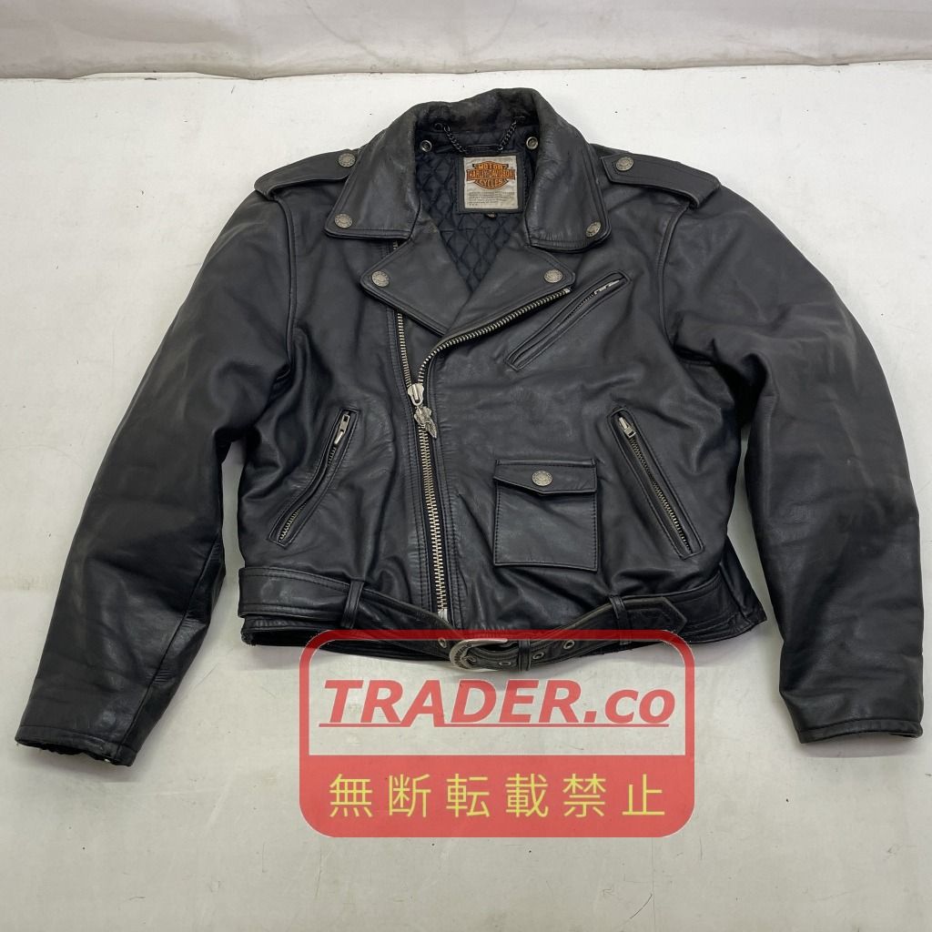 01w-6620 ハーレーダビッドソン HARLEY DAVIDSON イーグルエンボス ダブルレザーライダースジャケット ブラック サイズ38 メンズ アウター 【中古品】