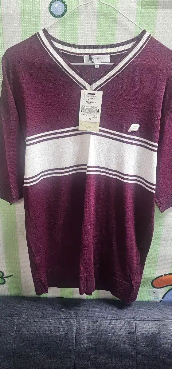 BEAN POLE ビーンポール バーガンディ Vネック 半袖 ニット 105