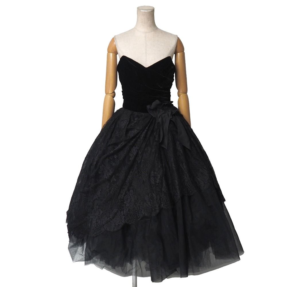 DOLCE&GABBANA ドルチェアンドガッバーナ ドレス サイズ40 ベロア レース フラワー ブランド古着【中古】20260508/RA9306