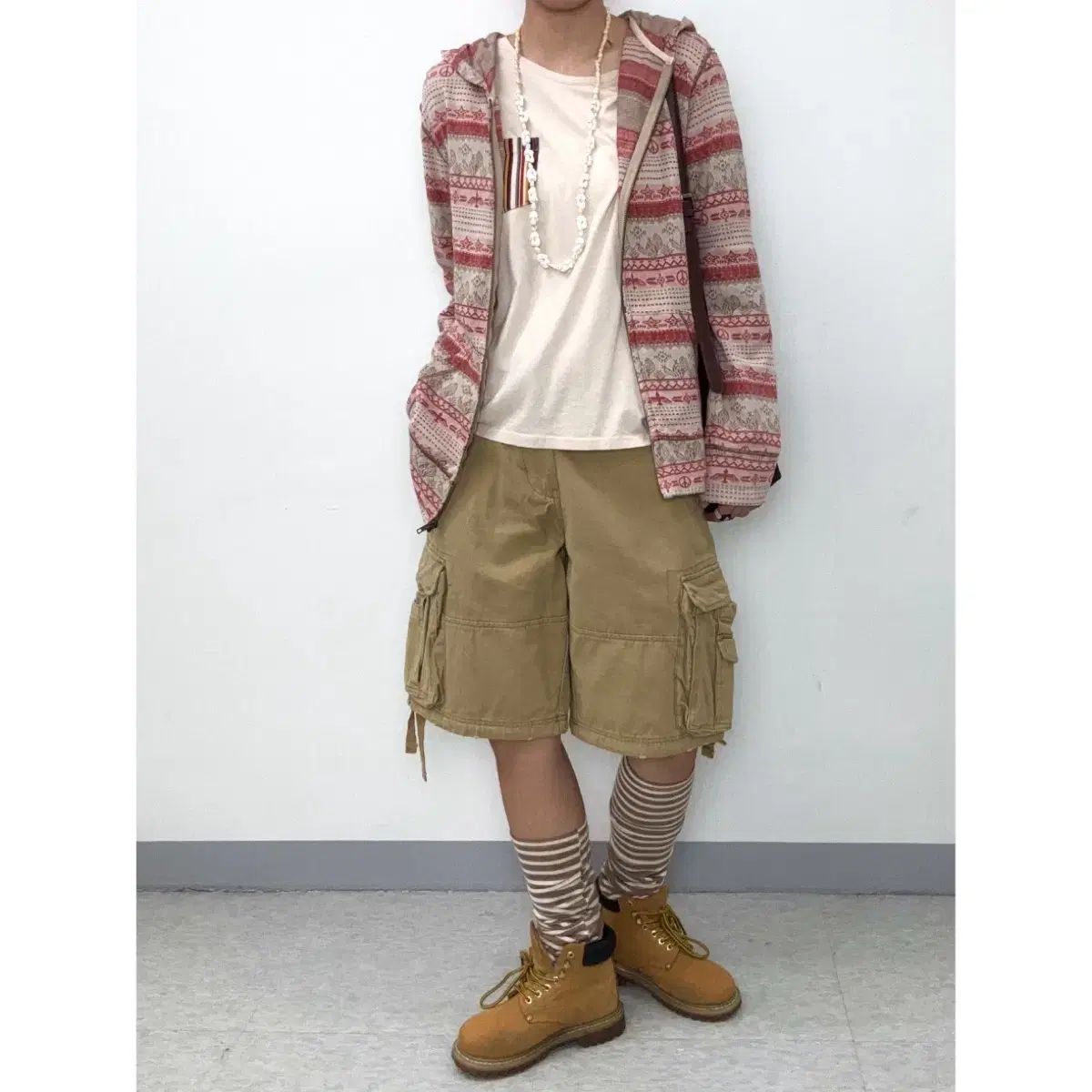 日本 ヴィンテージ ベージュ カーゴ y2k ハーフパンツ バミューダ パンツ