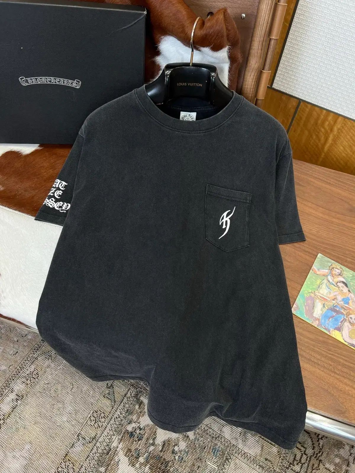 CHROME HEARTS クロムハーツ メンズ 半袖Tシャツ ブラック ヴィンテージ スモール ロゴ 十字