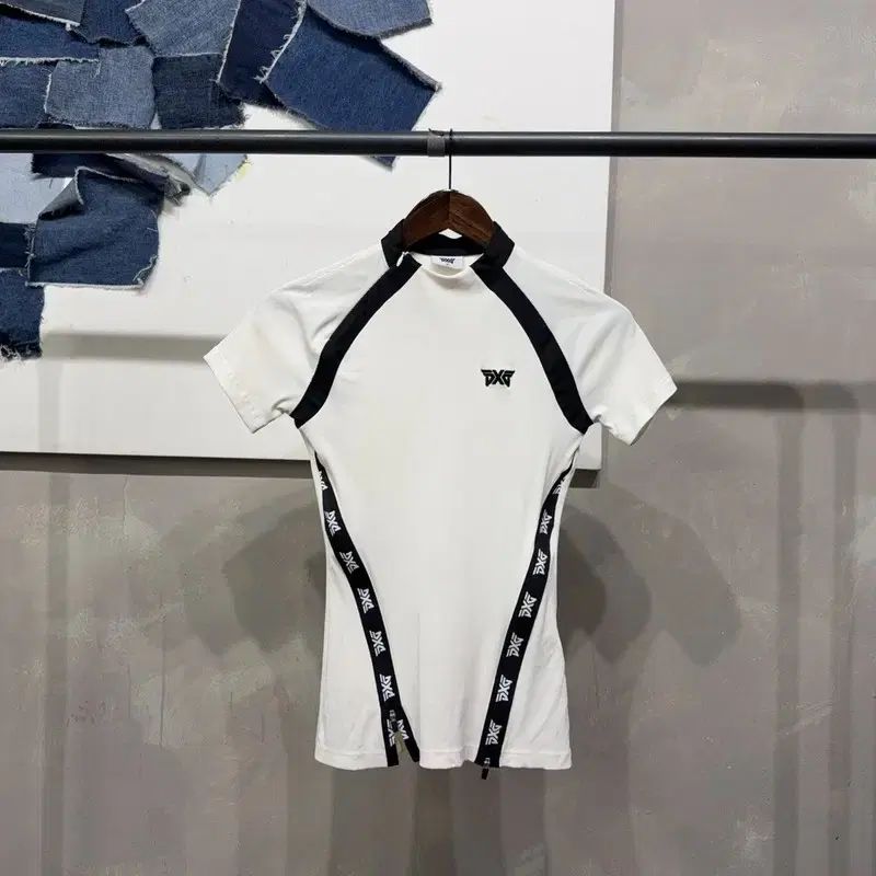 PXG レディース ゴルフ スポーツ 機能性 斜めボーダー ハーフジップ 半袖 Tシャツ