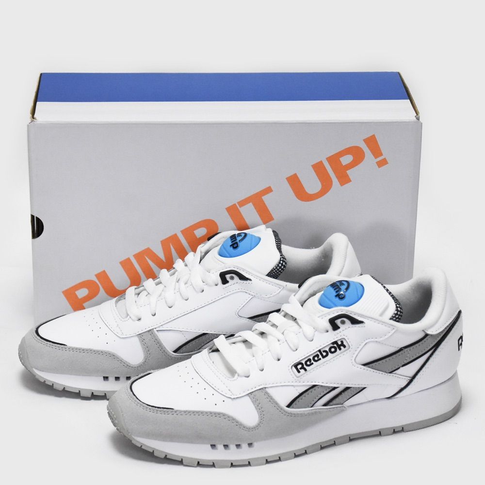美品 Reebok CLASSIC LETHER PUMP リーボック クラシックレザーポンプ ホワイト グレー ブルー 白 ユニセックス メンズ 27cm GW4726